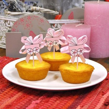 CUPCAKE TOPPERS DOP/F&Ouml;DELSE - ROSA BARNVAGN (12-pack)