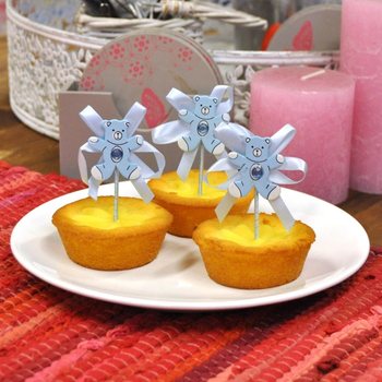 BABYSHOWER CUPCAKE-PINNE - BL&Aring; NALLE (12-pack)