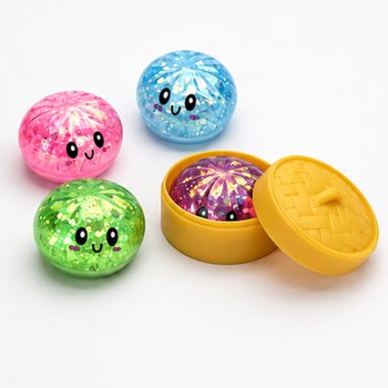 RAGE - Squishy GLITTER Bun Dumplings LITEN (M&aring;tt 5.5 x 5.5 x 3 cm) - Viral 2026 Fidget Toy (24-pack)