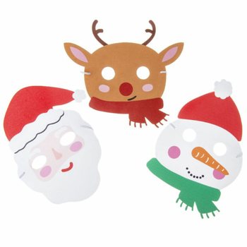 Mix av Julmasker i Skumplast - Tomte, Ren & Sn&ouml;gubbe (48 st)