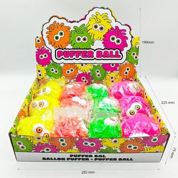 PUFFERBOLL MED &Ouml;GON - 10CM - I DISPLAY (12 st)