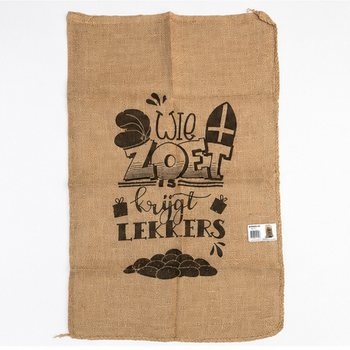 STOR SINTERKLAAS JUTESÄCK - MED TEXT: WIE ZOET IS KRIJGT LEKKERS - Ca 60 x 100 cm (1 st)