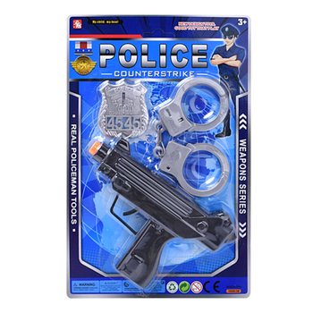 Polis Lekset med Maskingev&auml;r, Handklovar och Polisbricka (6 st)