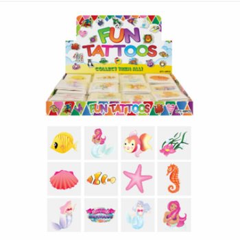 FUN TATTOOS - MODELL: SJÖJUNGFRU / MERMAID, 12 Tatueringar per pack I DISPLAY (48 st)