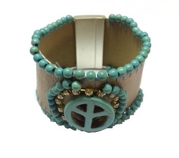 Ibiza-armband Taupe/Turkos Peace (1 st)