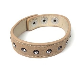 Ibiza Armband Läderlook Creme med Strass (1 st)