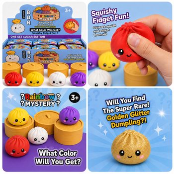 RAGE - Squishy SUGAR EDITION Bun Dumplings STOR (8.5 x 8.5 x 4.8 cm) - Viral 2026 Fidget Toy (12 st)