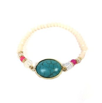 Vitt armband i Ibiza-stil med sten (1 st)
