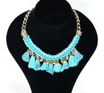 Lyxigt Ibiza-halsband med blå tofsar (1 st)