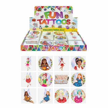FUN TATTOOS - MODELL: ÄLVA / FAIRY, Varje förpackning med 12x Tatueringar I DISPLAY (48 st.)