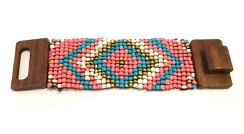 Aztek-armband med Träspänne Blå/Rosa (1 st)
