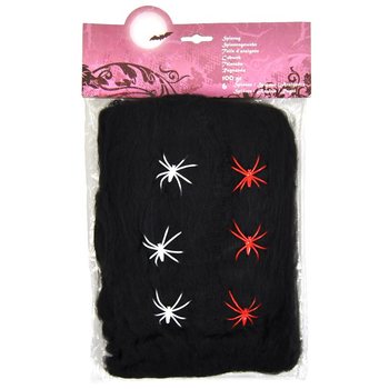 Svart Spindelnät Halloween 100g med 6 Spindlar (6-pack)