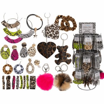 **MEGA-BILLIGT** KOMPLETT DJURMÖNSTRAD DISPLAY MED SMYCKEN OCH ACCESSOARER (180 st)