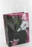 B&auml;rkasse / Presentp&aring;se Svart/Rosa/Vit Blomma Medium (12-pack)