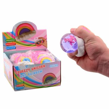 Regnb&aring;ge Unicorn Kl&auml;mboll i Display (12-pack)