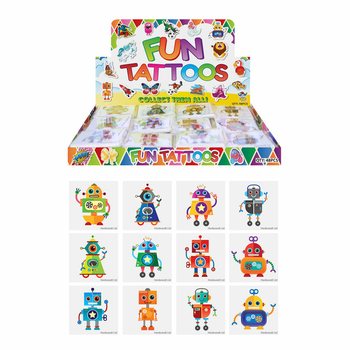 ROOLIGA TATUERINGAR - MODELL: ROBOT, Varje paket innehåller 12x Tatueringar I DISPLAY (48 st.)