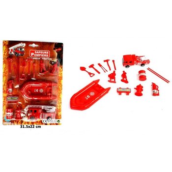 Brandbil med Pull Back-funktion + Stort Brandk&aring;r-lekset (24 st)