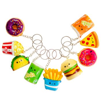 SQUISHY FASTFOOD NYCKELRINGAR I DISPLAY (24 st)