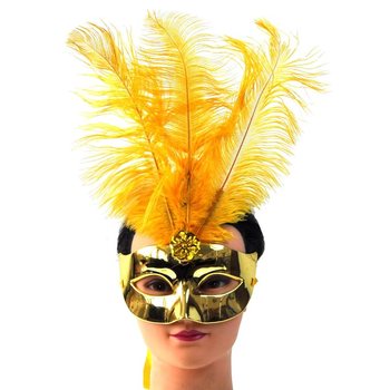 &Ouml;gonmask Guld med Fj&auml;drar - Modell 16 (12-pack)