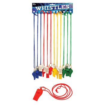 FÄRGGLADA VISSELPIPOR MED HALSREM MIX (12-pack)