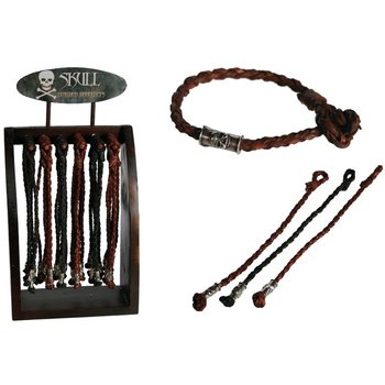 Flätade läderarmband "Skull" på trädisplay (96 st.)