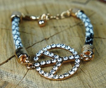 Ibiza-stil Armband med Peace-tecken Svart/Vit (1 st)
