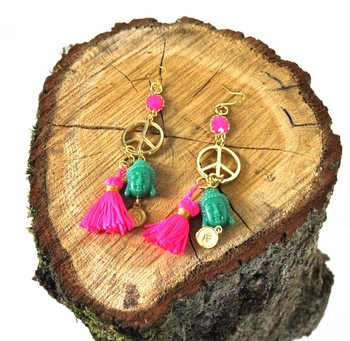 Örhängen Fuchsia / Grön Buddha (1 st)