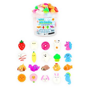 Mix av Squishy-figurer i hink (100 styck)