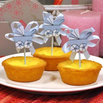 Cupcake-topper till Baby Shower - Blå Barnvagn (12 st)