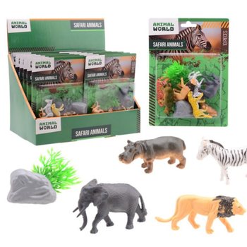 ANIMAL WORLD - SAFARI DJURLEKSET 10 DELAR P&Aring; KORT - I DISPLAY (12 st)