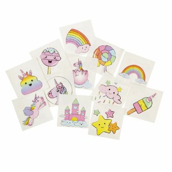 Roliga Tatueringar Enh&ouml;rning - 12-pack (48 st i Display)