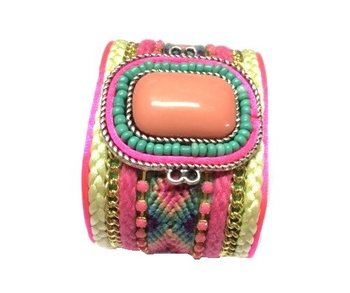 Brett armband med rosa sten (1 st)