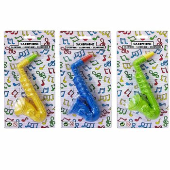 Leksakssaxofon - 16 cm - Blandade F&auml;rger - 12 st p&aring; Karta
