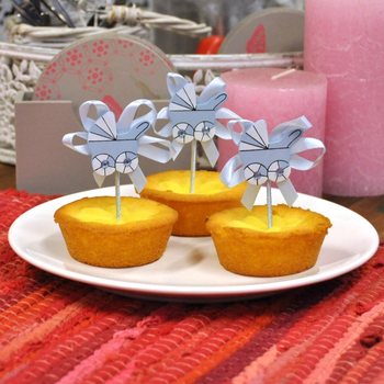 Cupcake-topper till Baby Shower - Bl&aring; Barnvagn (12 st)