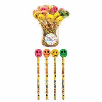 Glada Smiley-pennor med suddgummi (24-pack)