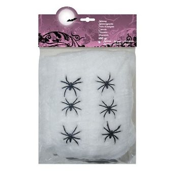 100g Dekorativt Spindelnät med 6 Spindlar - Vit (4 st.)