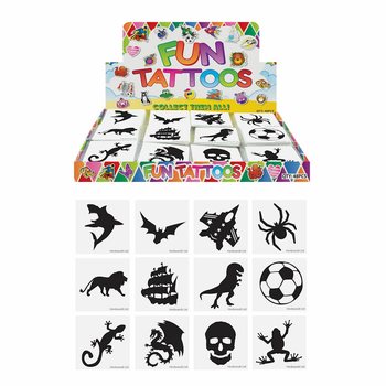 FUN TATUERINGAR - MODELL: POJKAR, Varje förpackning 12x Tatueringar I DISPLAY (48 st.)