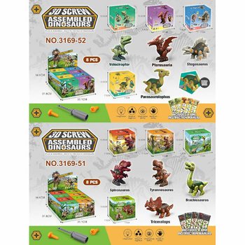 3D Dinosaurie Byggsats i Presentbox - Display (8 st.)