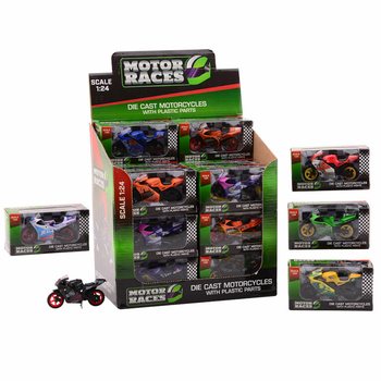 SUPER SPORT MOTORCYKEL DIE CAST, SKALA 1:24 I DISPLAY (24 st)