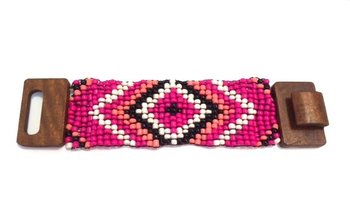 Aztekiskt Träarmband med Spänne Fuchsia (1 st)