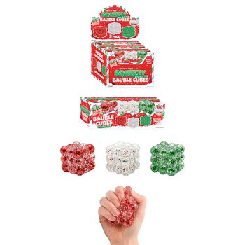 SQUEEZY GLITTER BAUBLE CUBES - MED GLITTER - SET MED 3 KUBER - MED SUGAR-FYLLNING - I DISPLAY (6 SET)