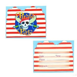 12 Inbjudningskort med Kuvert - Pirate Party (6 set)