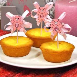 Cupcake-picks f&ouml;r Baby Shower - Rosa Bj&ouml;rn (12-pack)