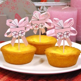 CUPCAKE TOPPERS DOP/FÖDELSE - ROSA BARNVAGN (12-pack)