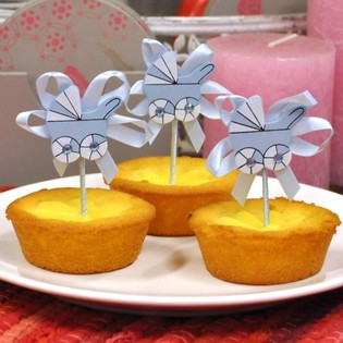 Cupcake-topper till Baby Shower - Blå Barnvagn (12 st)