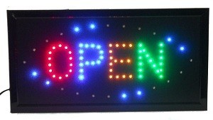 LED Skylt OPEN - 4 Färger - Blinkande