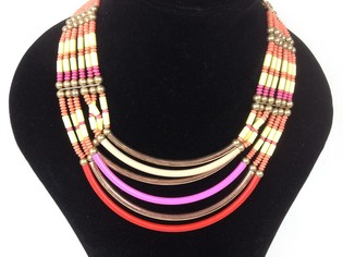 Lyxigt Ibiza-halsband Rosa / Orange / Guld (1 st)
