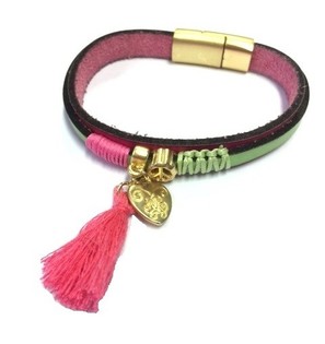 Lyxigt Armband Grön/Rosa Hjärta (1 st)