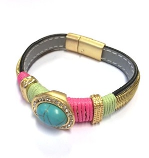 Lyxigt Ibiza-armband Grå/Grön/Turkos