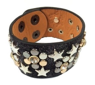 Lyxigt Brett Armband Svart med Nitar & Strass (1 st)